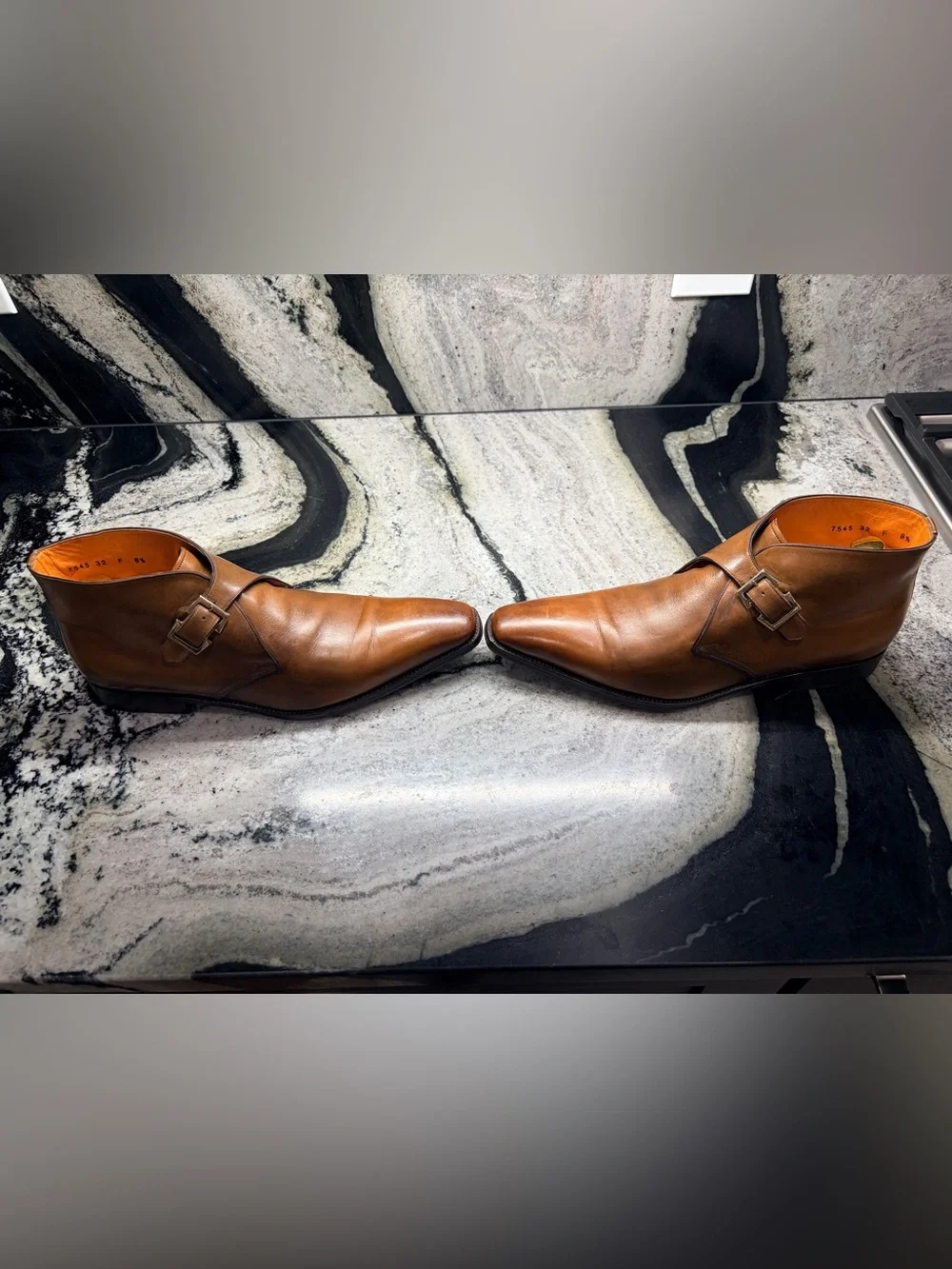 Santoni Hand Made Italy Monk Strap Ankle Boots Cognac Brown 8.5 UK / 9.5 US